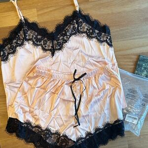 Apricot Lace Satin Sleepwear Cami Top and Shorts